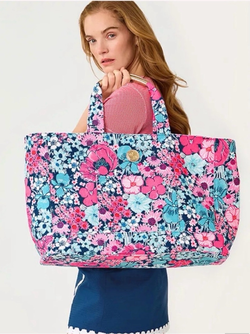 Lilly Pulitzer Jumbo Mercato Tote Bag Starlight Navy All Her Glory Print